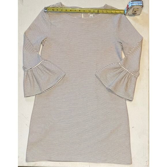 J.Crew Factory Bell Sleeve Dress M Black Cream Stripe Cotton Blend Classic Chic - Picture 4 of 13
